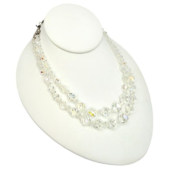 VTG Crystal Double Strand Necklace 17.5" Aurora Borealis Formal Wedding Jewelry - Picture 4 of 11